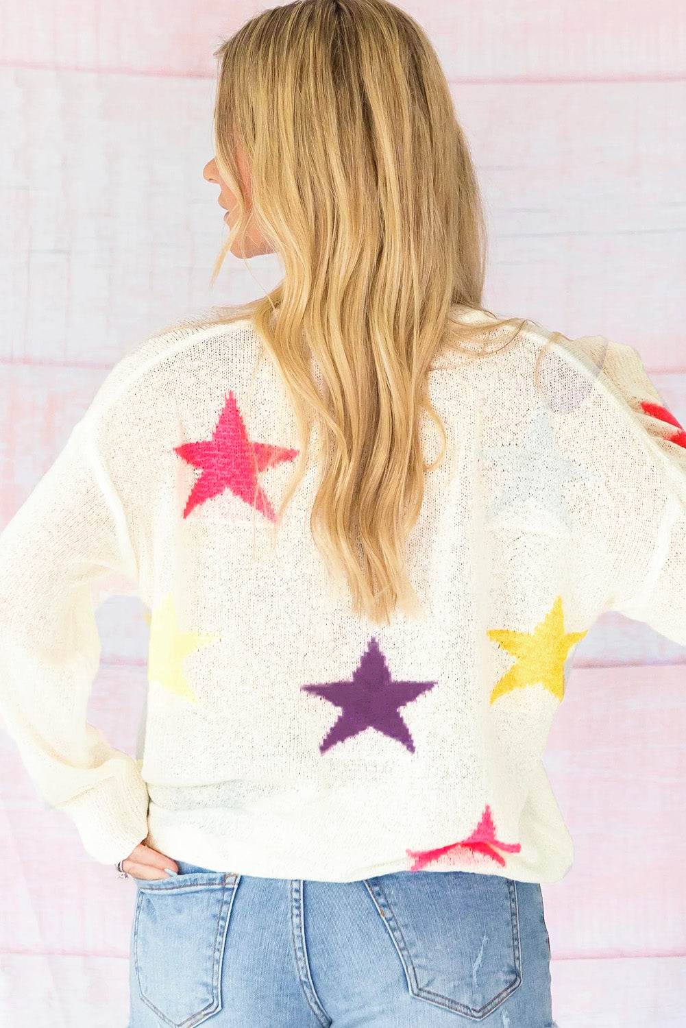 Contrast Star Round Neck Sweater - Amexza