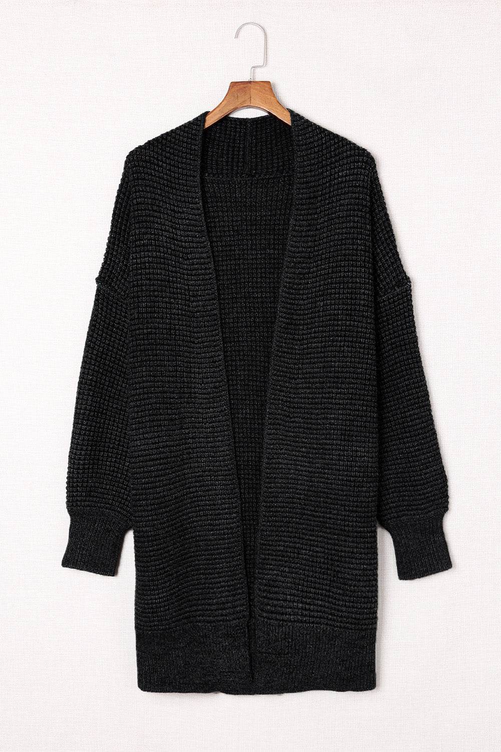 Woven Right Heathered Open Front Longline Cardigan Black for a perfect OOTD – dress to impress outfits from Amexza