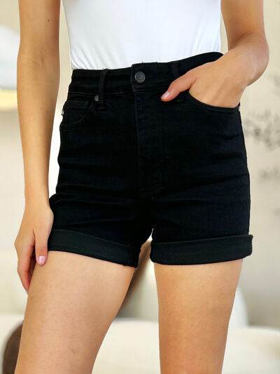 Judy Blue Full Size High Waist Tummy Control Cuffed Denim Shorts for a perfect OOTD – dress to impress outfits from Amexza