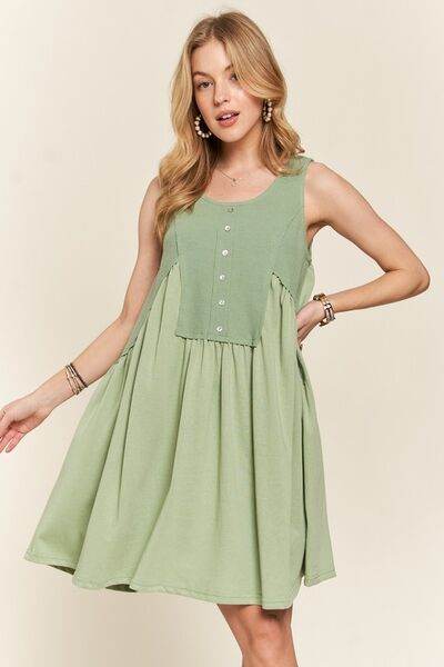 ADORA Decorative Button Sleeveless Babydoll Dress Sage for a perfect OOTD – dress to impress outfits from Amexza