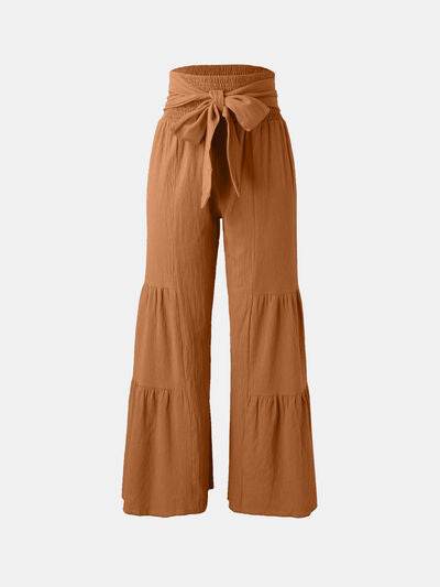 Tied Ruched Wide Leg Pants - Amexza