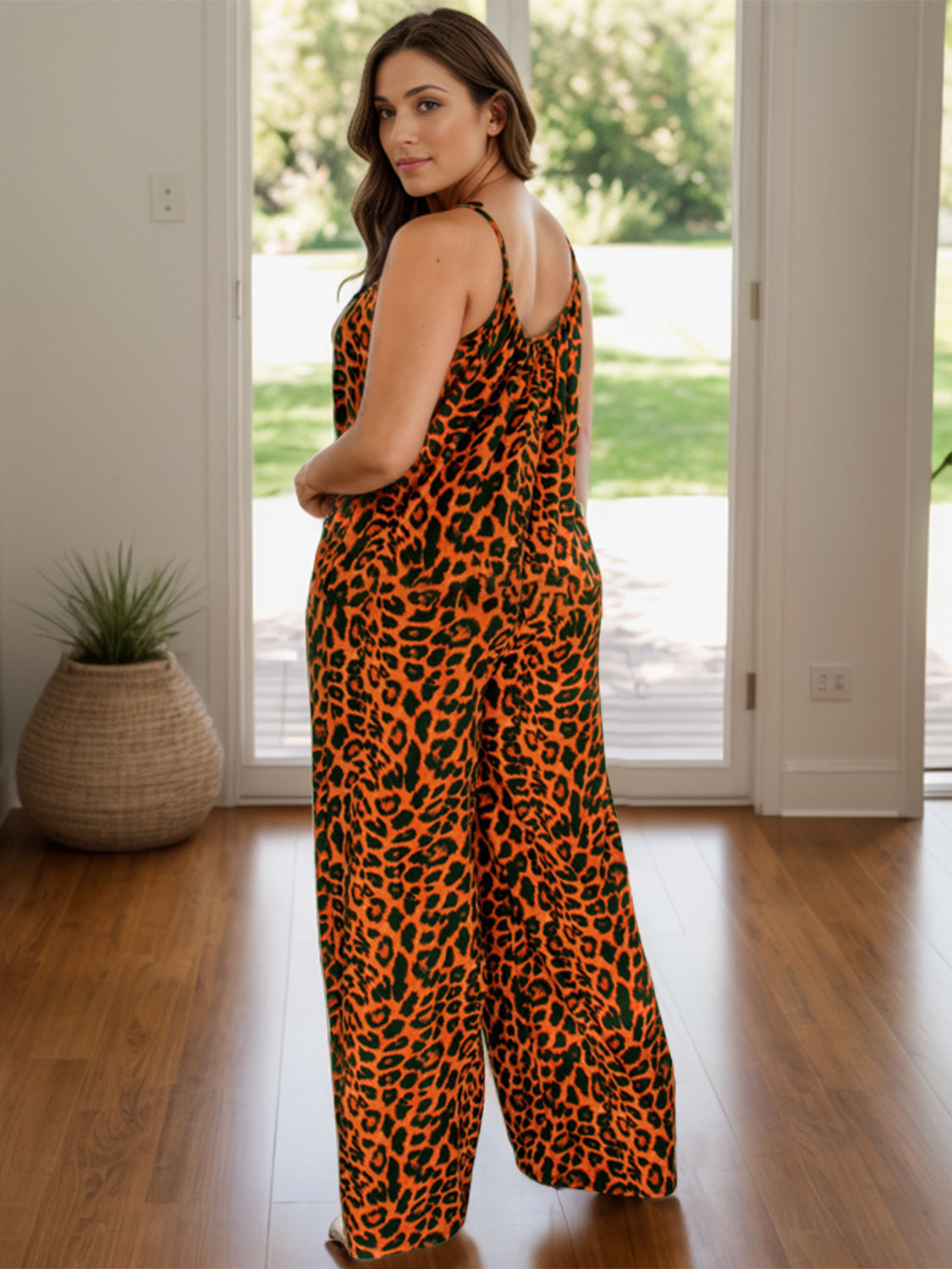 Full Size Leopard Scoop Neck Wide Leg Jumpsuit Terracotta for a perfect OOTD – dress to impress outfits from Amexza