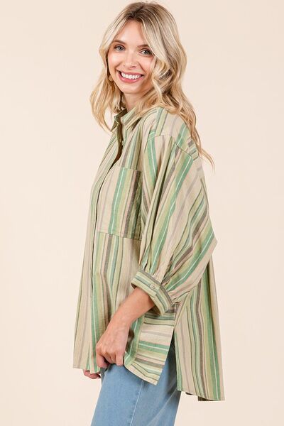 Mittoshop Striped Bubble Sleeve Button Down Shirt for a perfect OOTD – dress to impress outfits from Amexza