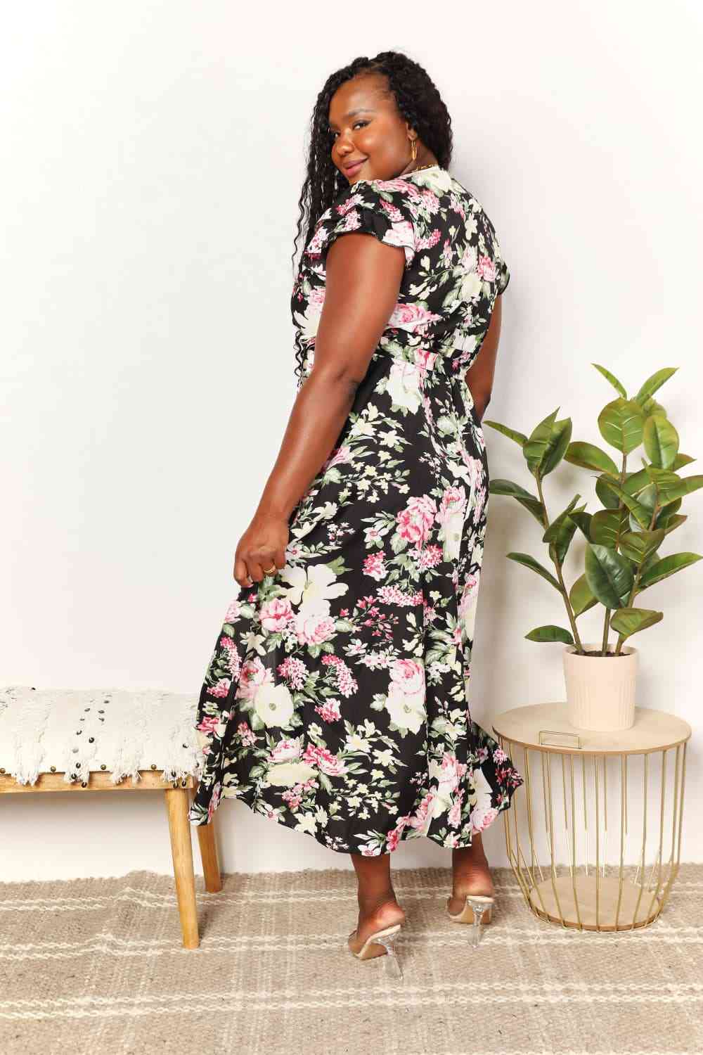 Perfee Floral Flutter Sleeve Tie-Waist Split Dress for a perfect OOTD – dress to impress outfits from Amexza