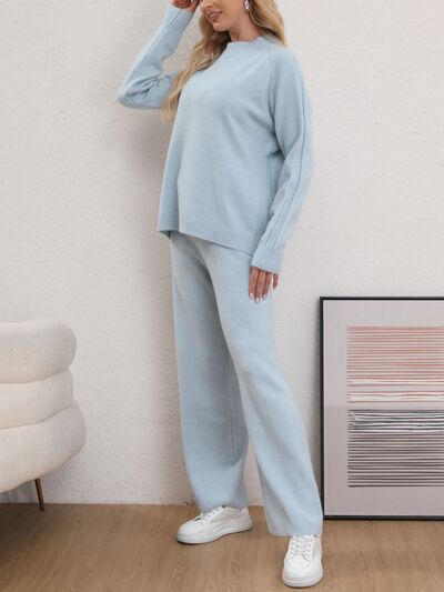 Mock Neck Long Sleeve Top and Pants Sweater Set for a perfect OOTD – dress to impress outfits from Amexza