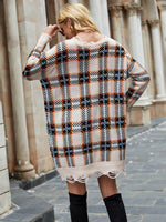 Plaid Distressed V-Neck Sweater Dress for a perfect OOTD – dress to impress outfits from Amexza