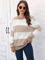 Full Size Round Neck Drop Shoulder Sweater Khaki for a perfect OOTD – dress to impress outfits from Amexza