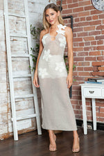 Crochet Flower Halter Neck Knit Dress Cream for a perfect OOTD – dress to impress outfits from Amexza