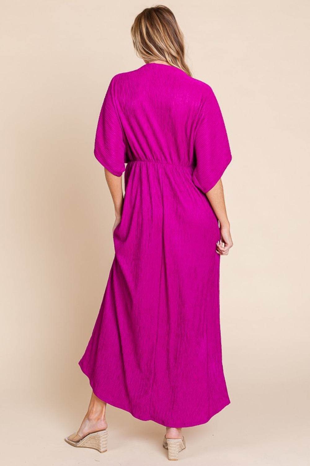 BOMBOM Surplice Maxi Dress with Pockets - Amexza