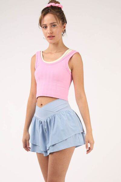 VERY J V-Shaped High Waist Layered Active Shorts Sky for a perfect OOTD – dress to impress outfits from Amexza