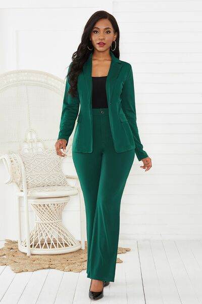 Lapel Collar Long Sleeve Blazer and Pants Set for a perfect OOTD – dress to impress outfits from Amexza