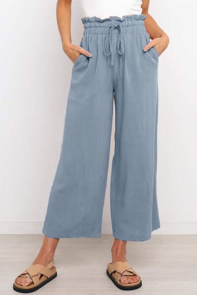 Drawstring Paperbag Waist Wide Leg Pants Light Blue for a perfect OOTD – dress to impress outfits from Amexza