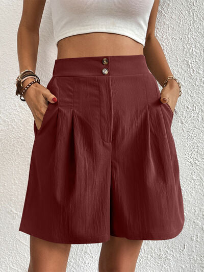 High Waist Shorts with Pockets Burgundy for a perfect OOTD – dress to impress outfits from Amexza