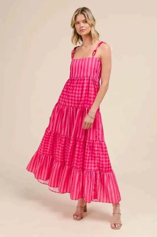 SO ME Stripe Tiered Maxi Dress with Colorful Chain Strap for a perfect OOTD – dress to impress outfits from Amexza