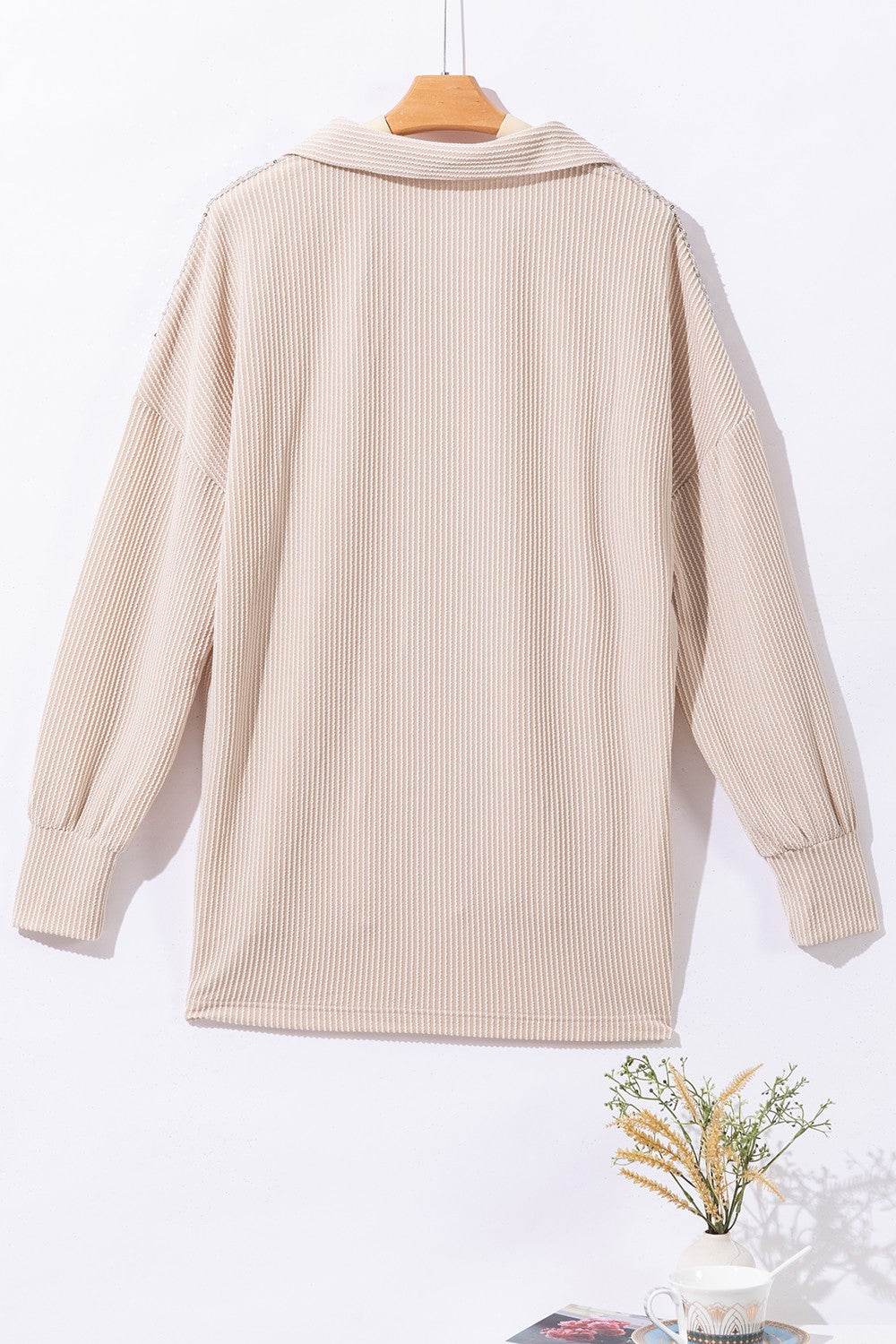 Sequin Button Up Dropped Shoulder Jacket - Amexza