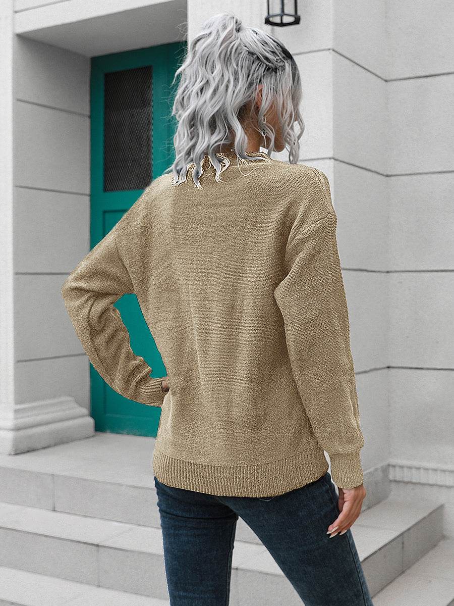 Dropped Shoulder Button Detail Sweater for a perfect OOTD – dress to impress outfits from Amexza