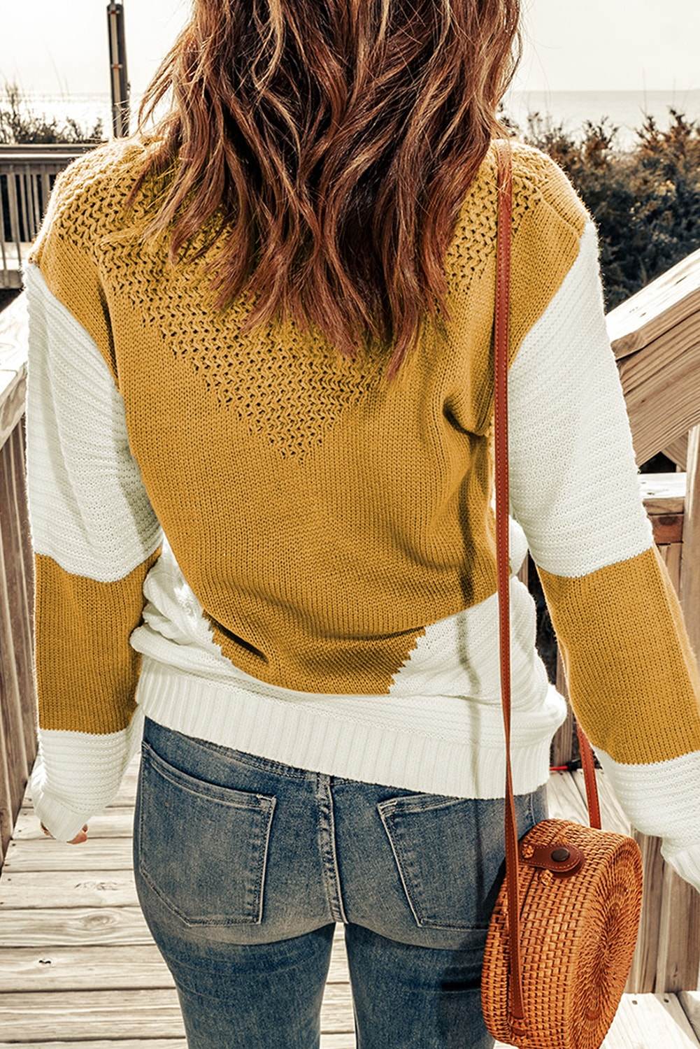 Woven Right Two-Tone Openwork Rib-Knit Sweater for a perfect OOTD – dress to impress outfits from Amexza