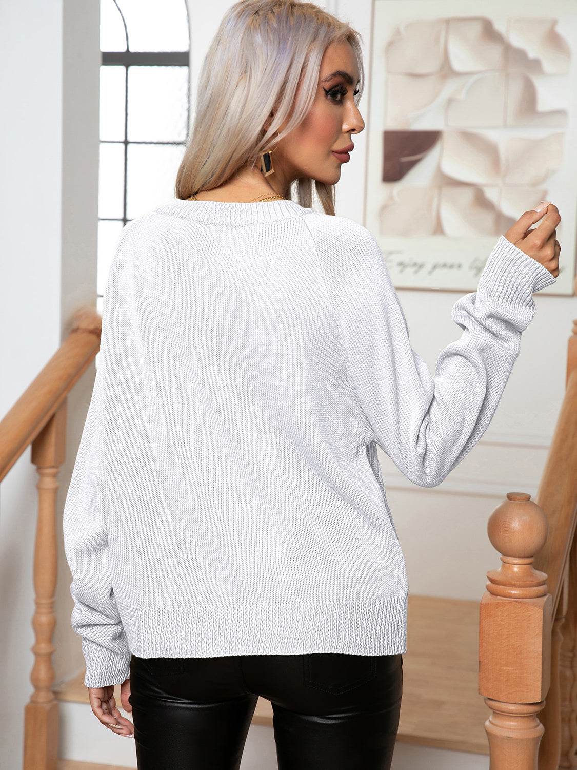 Cable-Knit Long Sleeve Sweater - Amexza