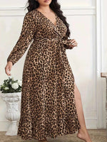 Plus Size Leopard Print Surplice Maxi Dress