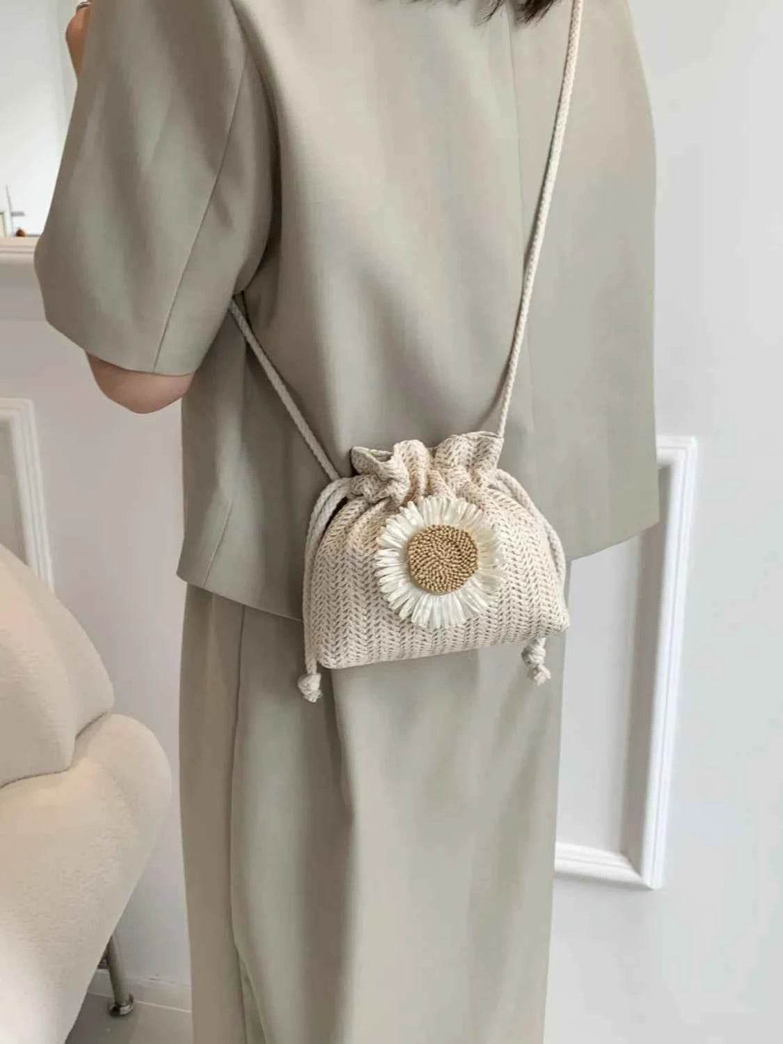 Sunflower Drawstring Bucket Bag White One Size for a perfect OOTD – dress to impress outfits from Amexza