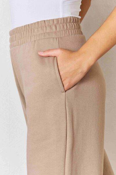 RISEN Wide Waistband Slit Wide Leg Pants - Amexza