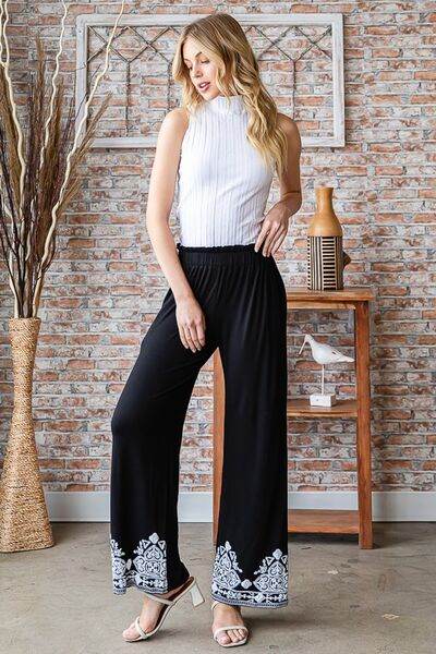 Heimish Full Size Solid Damask Casual Pants Plus Size for a perfect OOTD – dress to impress outfits from Amexza