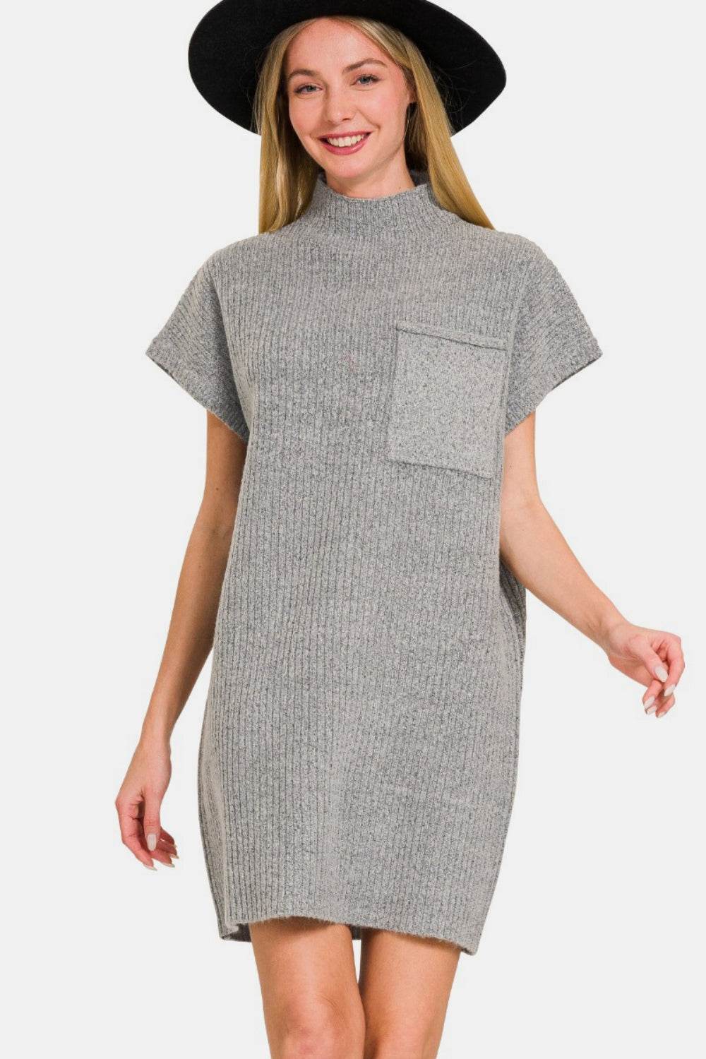 Zenana Short Sleeve Sweater Mini Dress Grey for a perfect OOTD – dress to impress outfits from Amexza