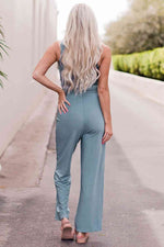 Notched Neck Tank Top and Tie Waist Wide Leg Long Pants Lounge Set for a perfect OOTD – dress to impress outfits from Amexza