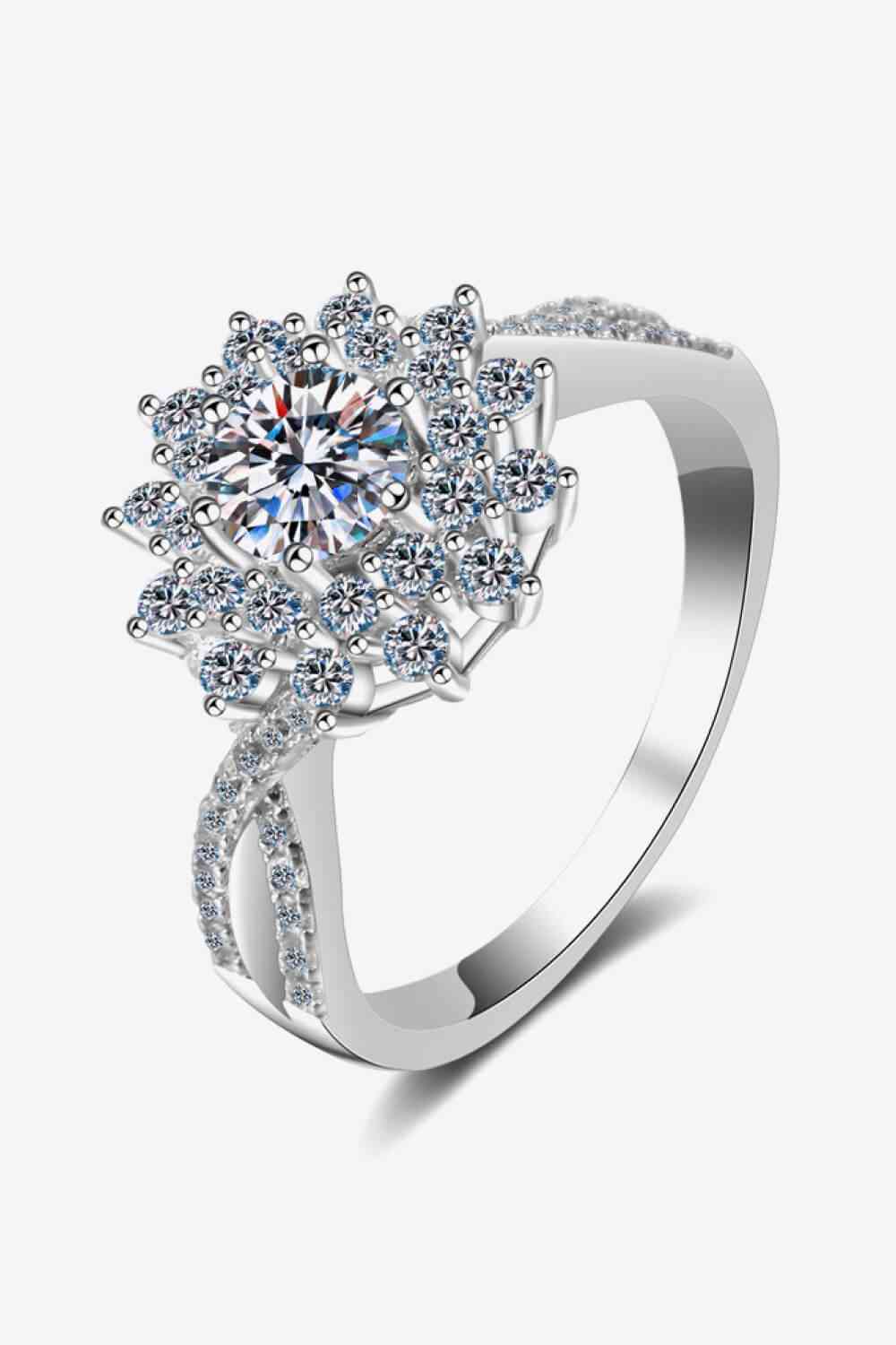 Moissanite Flower-Shape Split Shank Ring Silver for a perfect OOTD – dress to impress outfits from Amexza