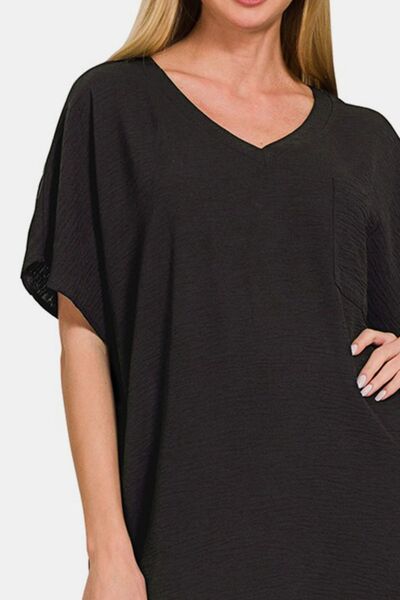 Zenana V-Neck Tee Dress with Pockets for a perfect OOTD – dress to impress outfits from Amexza