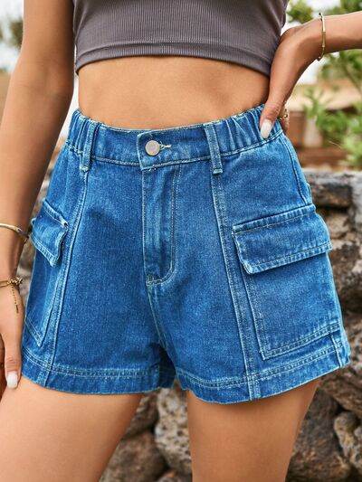 High Waist Denim Shorts with Pockets Royal Blue for a perfect OOTD – dress to impress outfits from Amexza