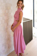 Cutout Mock Neck Sleeveless Ruched Dress - Amexza