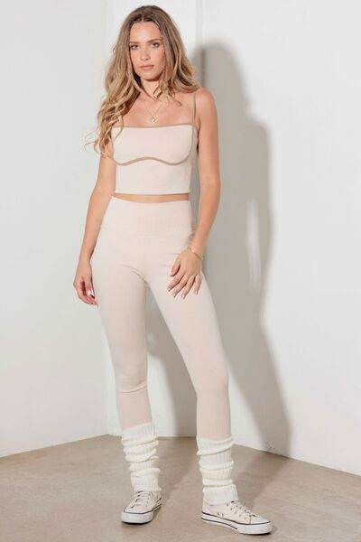 Le Lis Ribbed Crop Cami and High Waist Brushed Leggings Set - Amexza