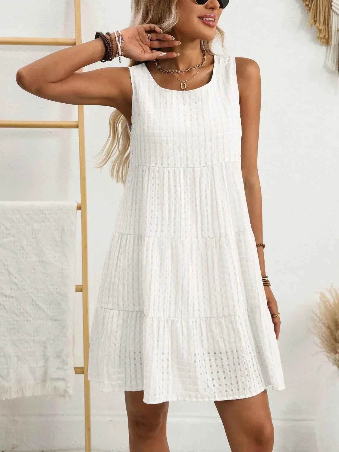 Plaid Round Neck Sleeveless Mini Dress for a perfect OOTD – dress to impress outfits from Amexza