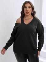 Plus Size Cutout V-Neck Sweater Black for a perfect OOTD – dress to impress outfits from Amexza