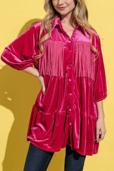 And The Why Fringe Detailed Velvet Shirt Dress for a perfect OOTD – dress to impress outfits from Amexza