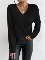 Surplice Dropped Shoulder Long Sleeve T-Shirt - Amexza