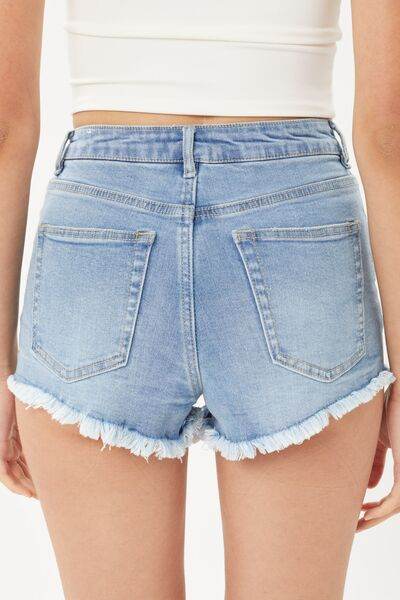 Love Tree Raw Hem Cat's Whisker Denim Shorts - Amexza