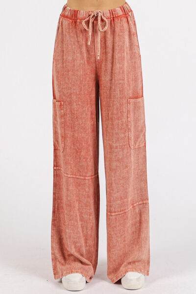 Mittoshop Mineral Wash Drawstring Elastic Waist Pants - Amexza