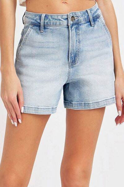 Risen Full Size High Rise Denim Shorts Light for a perfect OOTD – dress to impress outfits from Amexza