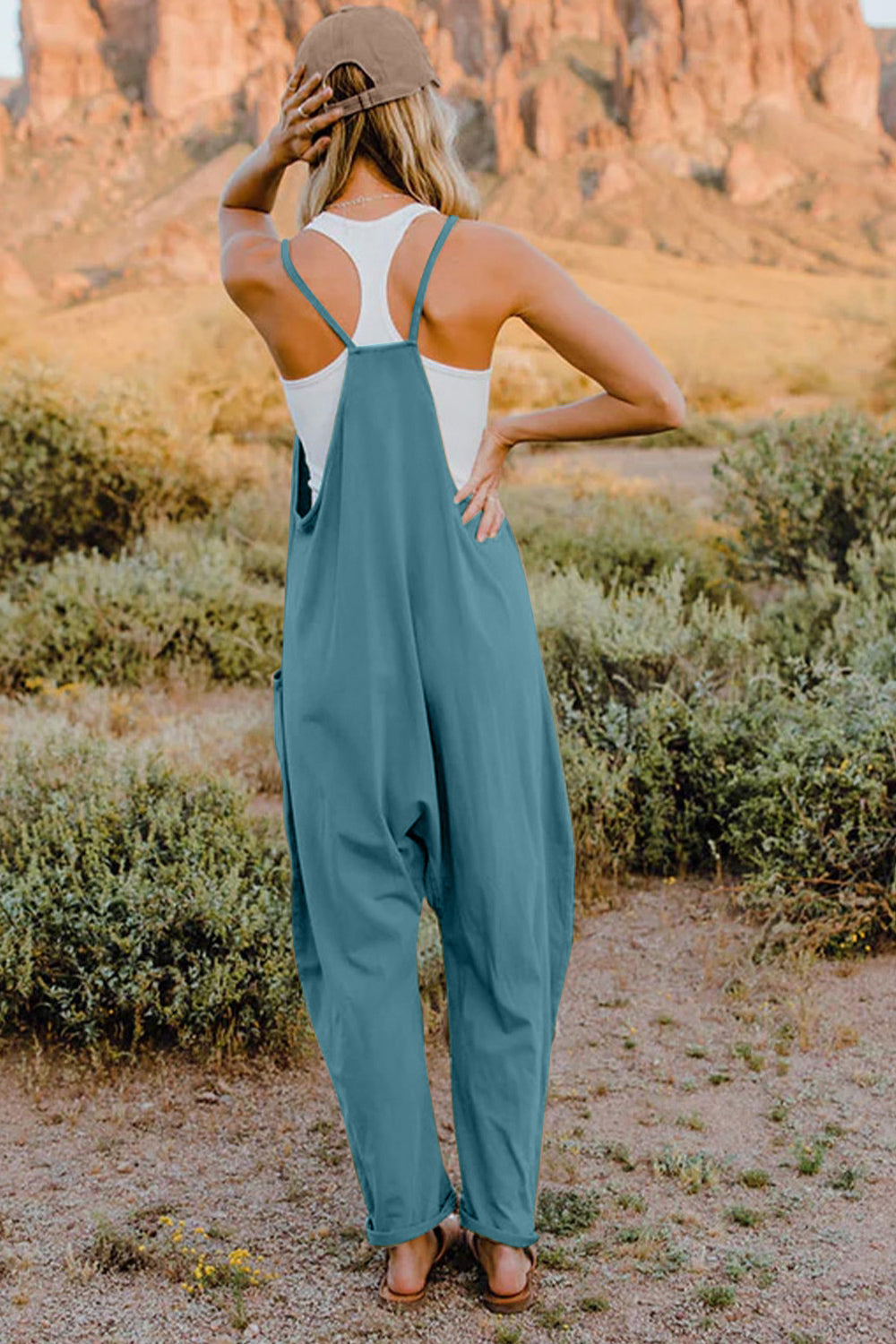 Double Take Full Size V-Neck Sleeveless Jumpsuit with Pockets for a perfect OOTD – dress to impress outfits from Amexza