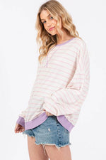 Ces Femme Striped Round Neck Drop Shoulder Sweatshirt for a perfect OOTD – dress to impress outfits from Amexza