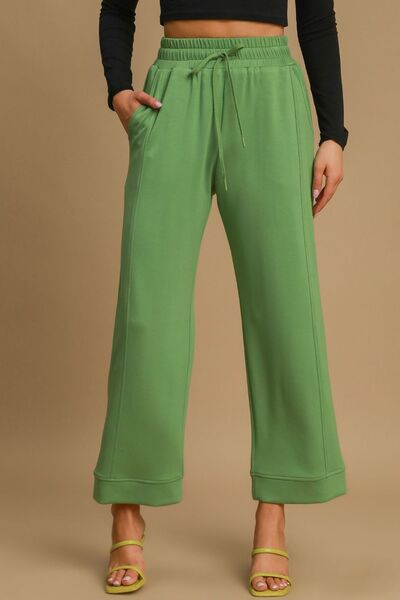 Umgee Drawstring Wide Leg Pants with Pockets Green for a perfect OOTD – dress to impress outfits from Amexza