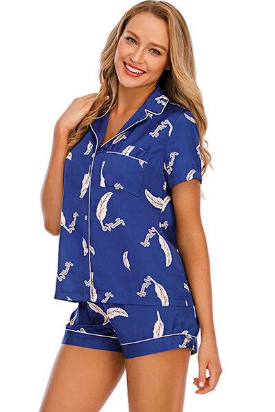 Printed Button Up Short Sleeve Top and Shorts Lounge Set for a perfect OOTD – dress to impress outfits from Amexza