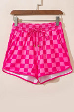 Drawstring Checkered Shorts with Pockets Hot Pink for a perfect OOTD – dress to impress outfits from Amexza