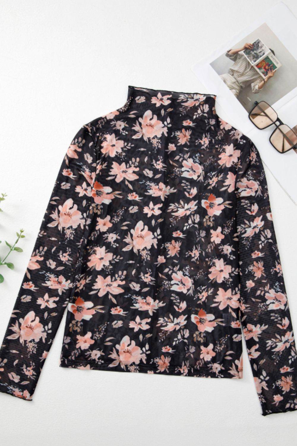 Floral Mock Neck Long Sleeve Blouse for a perfect OOTD – dress to impress outfits from Amexza