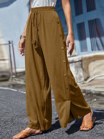 Full Size Tassel Wide Leg Pants Camel for a perfect OOTD – dress to impress outfits from Amexza