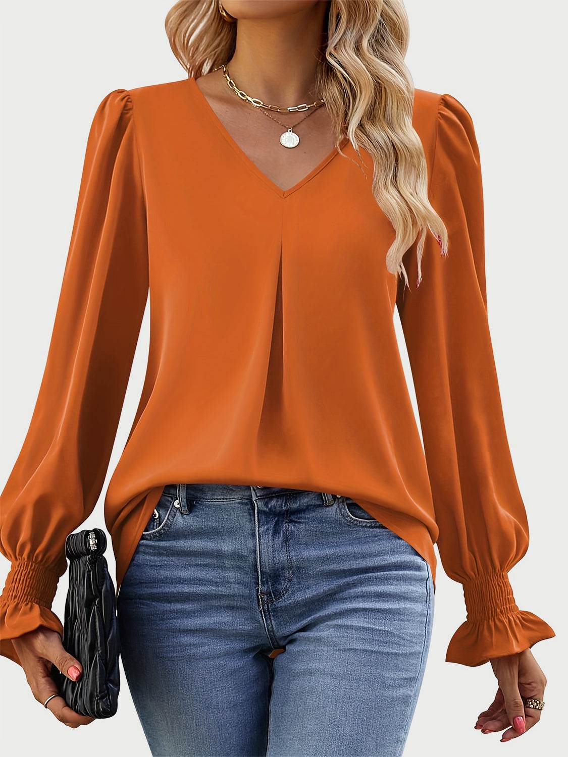 V-Neck Flounce Sleeve Top Sherbet for a perfect OOTD – dress to impress outfits from Amexza