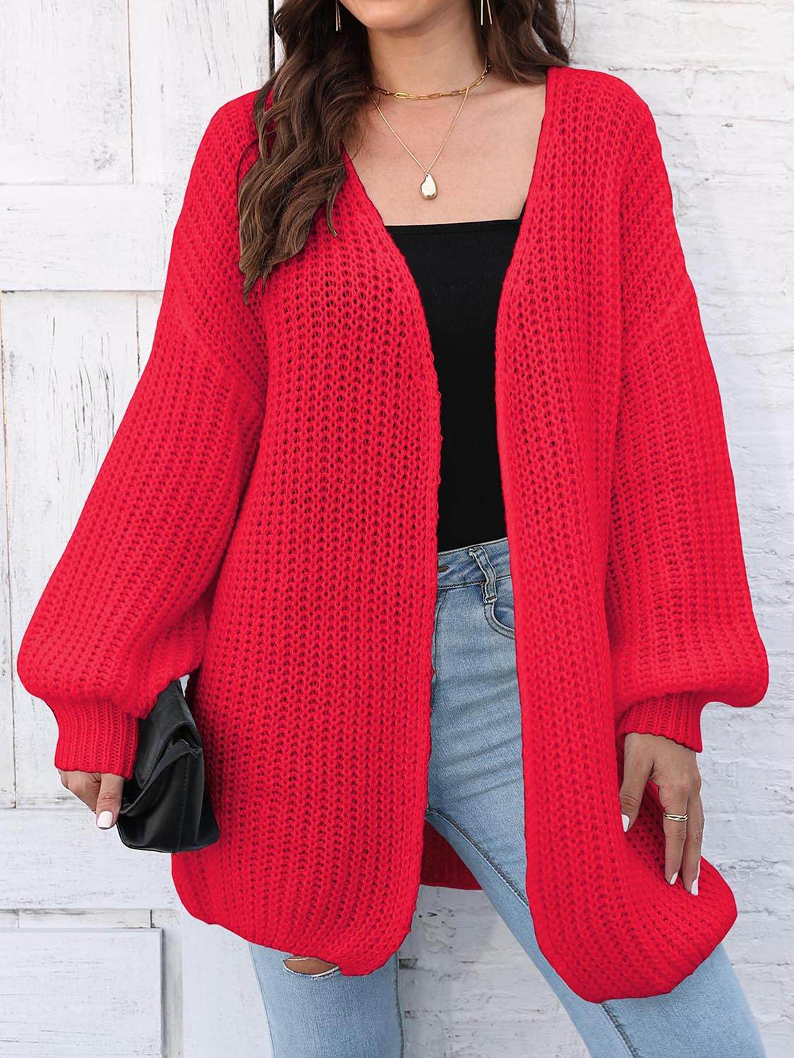 Open Front Dropped Shoulder Longline Cardigan - Amexza