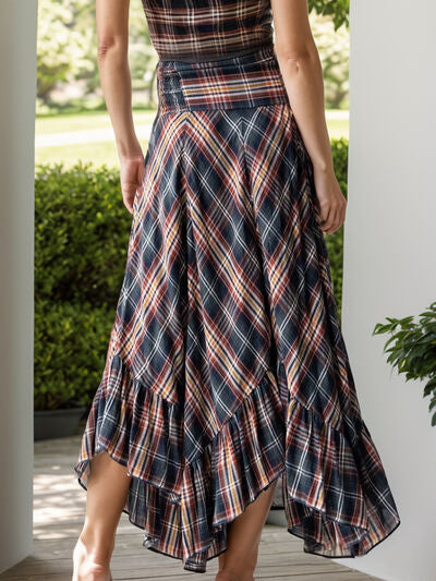 Plaid Asymmetrical Ruffle Hem Skirt for a perfect OOTD – dress to impress outfits from Amexza